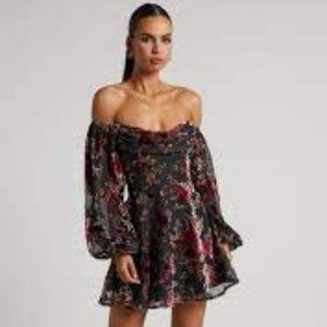 JESSELL MINI DRESS - LONG SLEEVE COWL CORSET DRESS IN BLACK FLORAL